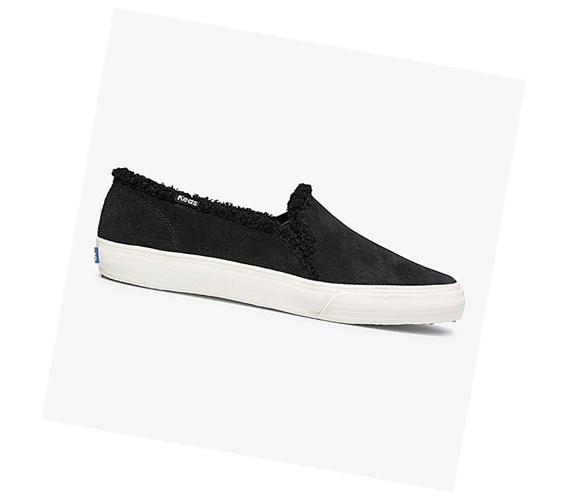 Tenis Slip On Keds Double Decker Gamuza Faux Shearling Comodidad Mujer Negros | GSJ869301