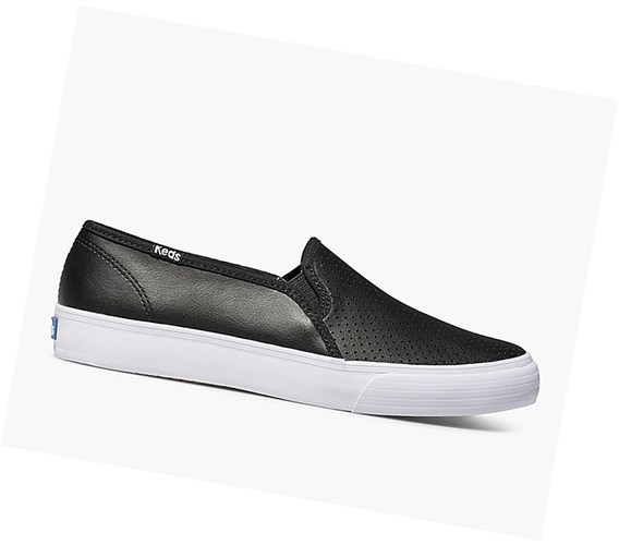 Tenis Slip On Keds Double Decker Perf Cuero Mujer Negros | GPH749052