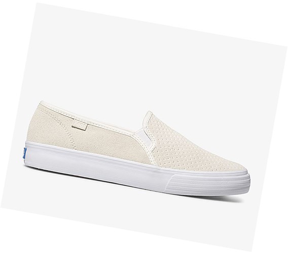 Tenis Slip On Keds Double Decker Perf Gamuza Comodidad Mujer Blancos | PJZ730946