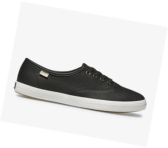 Zapatos con Cordones Keds Champion Luxe Cuero Mujer Negros | DGL849076