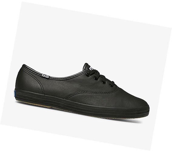 Zapatos con Cordones Keds Official Site Champion Cuero Mujer Negros | ONI329745