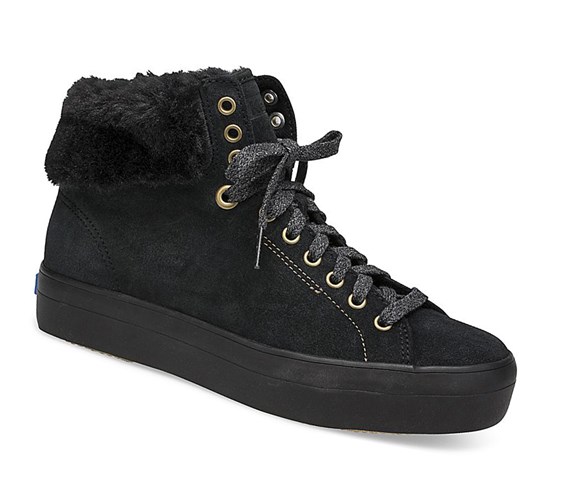 Zapatos con Cordones Keds Rise Hi Gamuza Faux Fur Mujer Negros | QBN213857