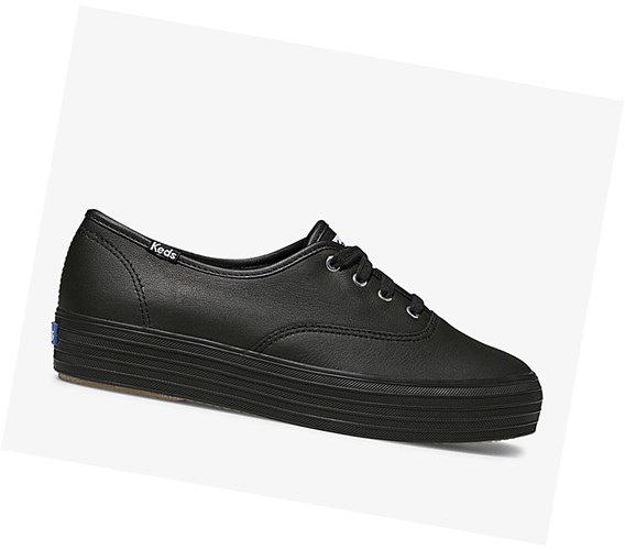 Zapatos con Cordones Keds Triple Cuero Mujer Negros | HNY730428