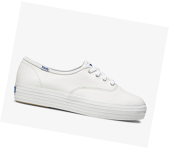 Zapatos con Cordones Keds Triple Cuero Mujer Blancos | SWH187490