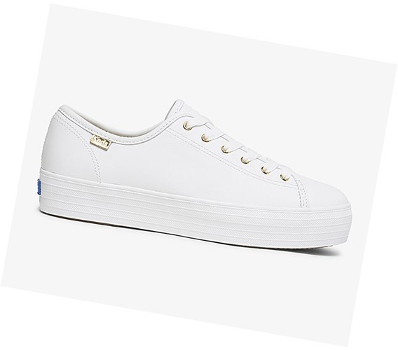 Zapatos con Cordones Keds Triple Kick Luxe Cuero Mujer Blancos | JUE891263