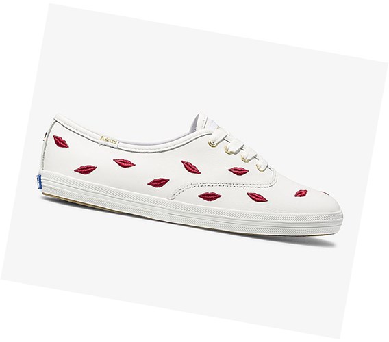 Zapatos con Cordones Keds x kate spade new york Champion Cuero Embroidered Lips Mujer Multicolor Blancos | BGU705134