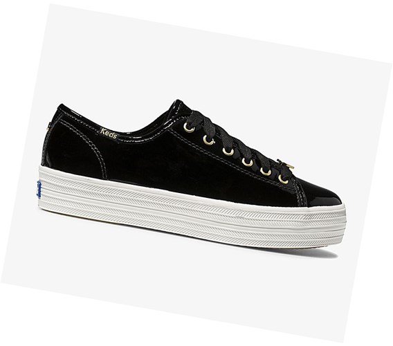 Zapatos con Cordones Keds x kate spade new york Triple Kick Charol Cuero Mujer Negros | KFZ319546