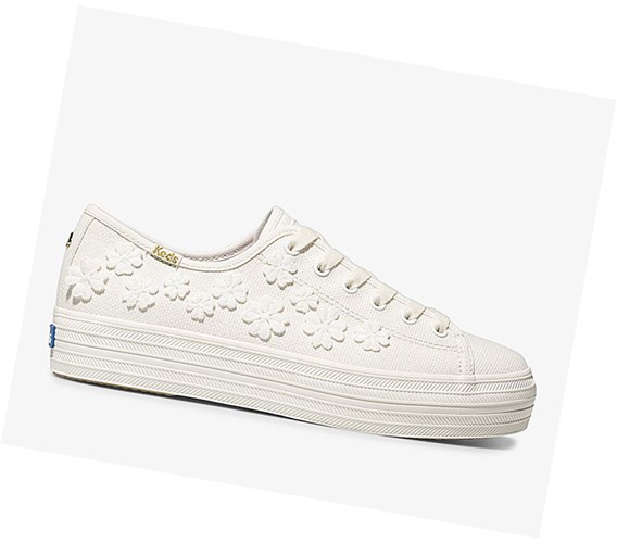 Zapatos con Cordones Keds x kate spade new york Triple Kick Woven Flowers Mujer Blancos | PUZ231540