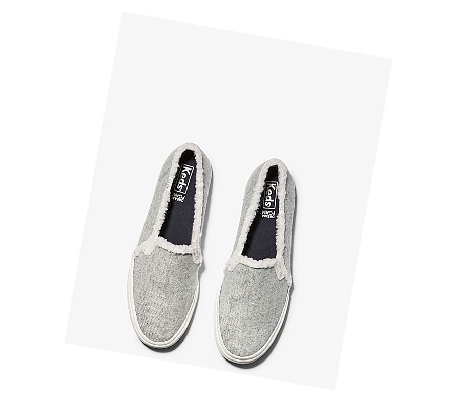 Tenis Slip On Keds Double Decker Brushed Denim Faux Shearling Mujer Grises | FSO136958