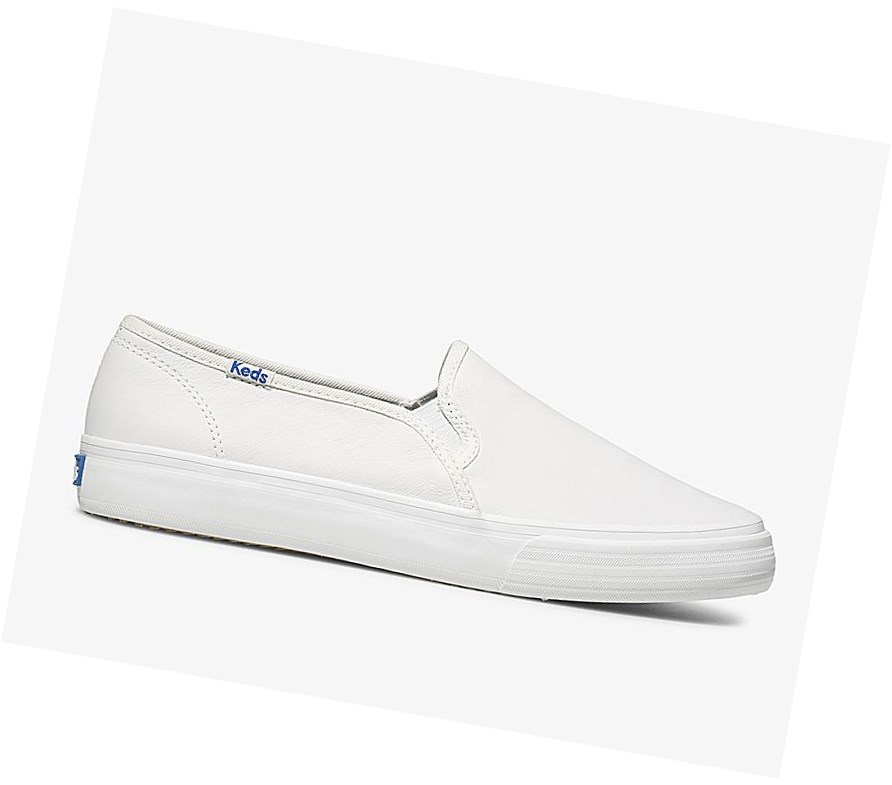 Tenis Slip On Keds Double Decker Cuero Mujer Blancos | EVB482673