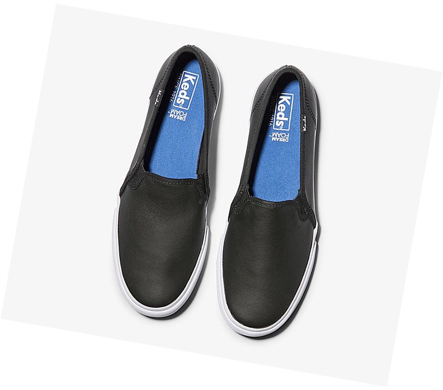 Tenis Slip On Keds Double Decker Cuero Mujer Negros | MAH107632