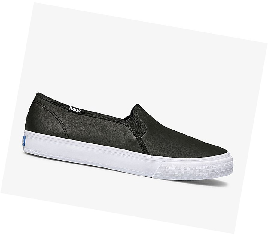 Tenis Slip On Keds Double Decker Cuero Mujer Negros | MAH107632