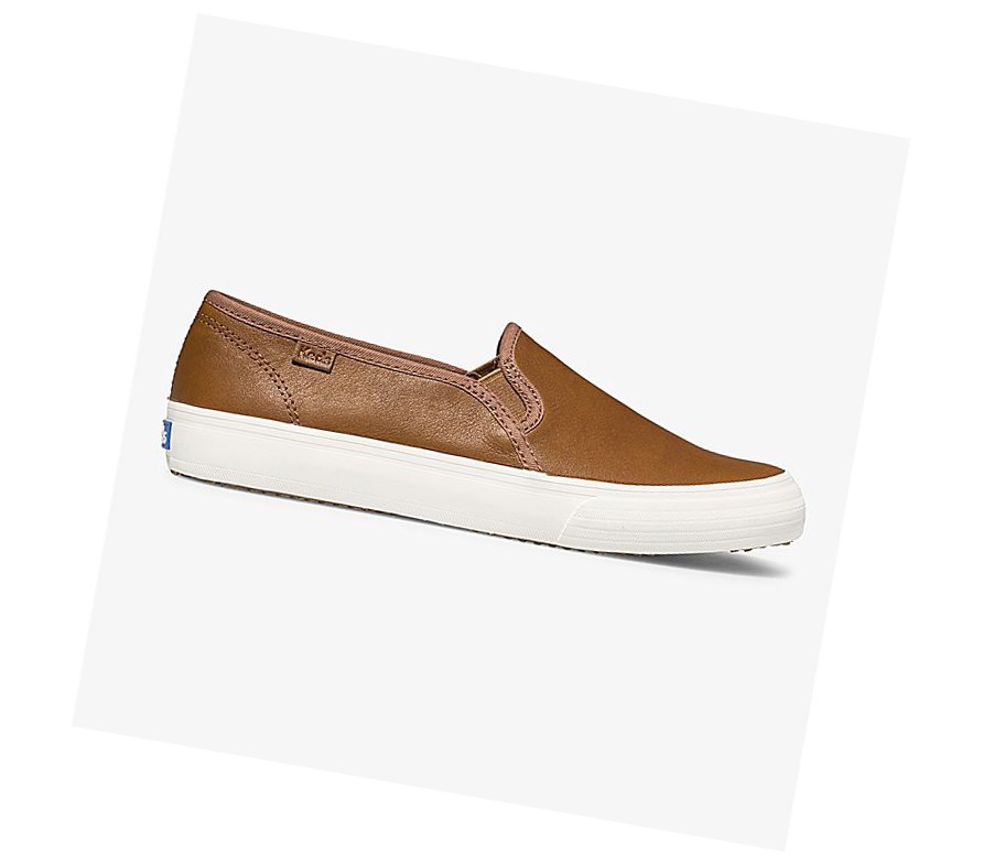 Tenis Slip On Keds Double Decker Cuero Mujer Marrom | UWP261704