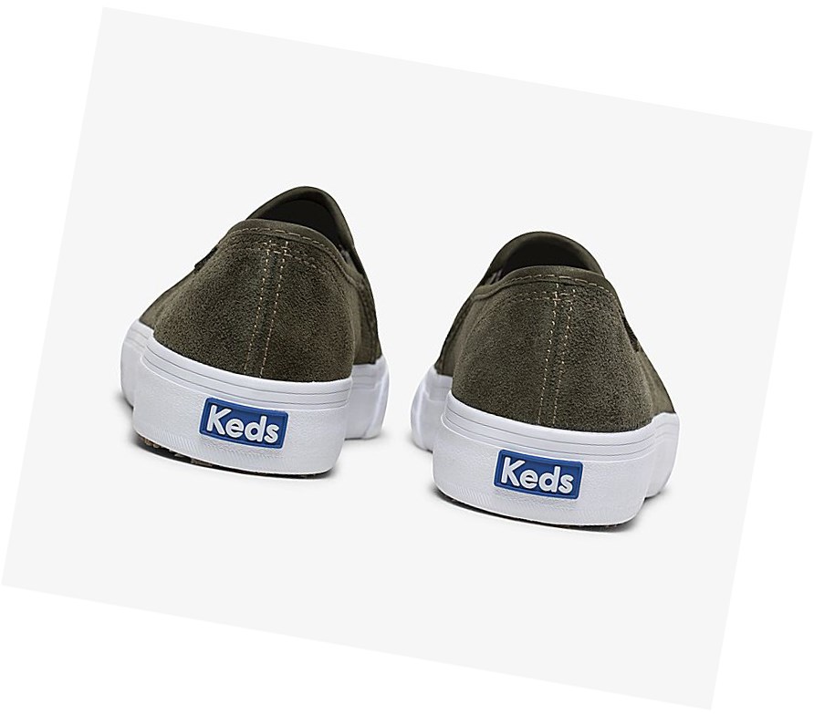 Tenis Slip On Keds Double Decker Gamuza Fall Comodidad Mujer Verdes | GQV638452