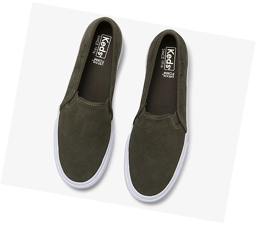 Tenis Slip On Keds Double Decker Gamuza Fall Comodidad Mujer Verdes | GQV638452