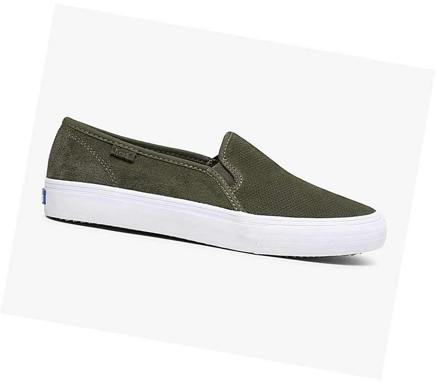 Tenis Slip On Keds Double Decker Gamuza Fall Comodidad Mujer Verdes | GQV638452