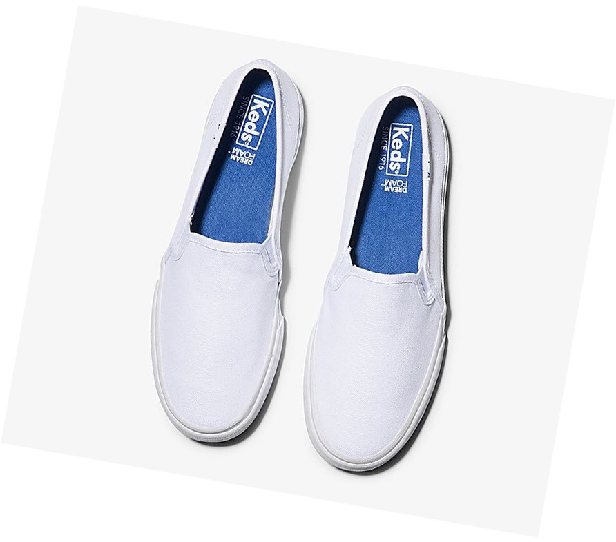 Tenis Slip On Keds Double Decker Lona Mujer Blancos | HOW358974