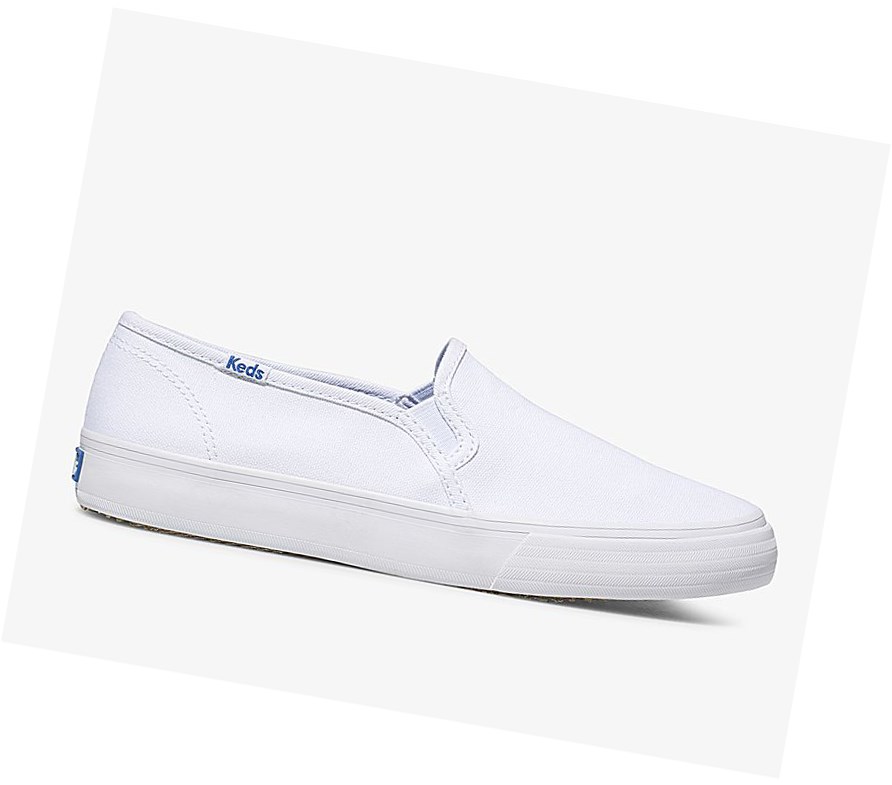 Tenis Slip On Keds Double Decker Lona Mujer Blancos | HOW358974