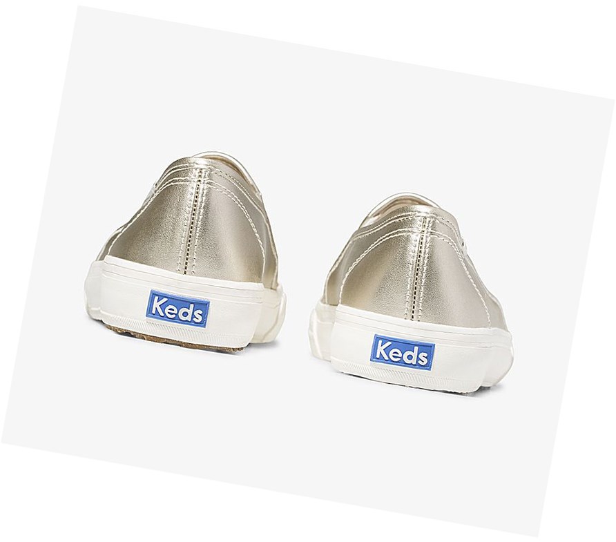 Tenis Slip On Keds Double Decker Metallic PU Mujer Golden | VKO536740