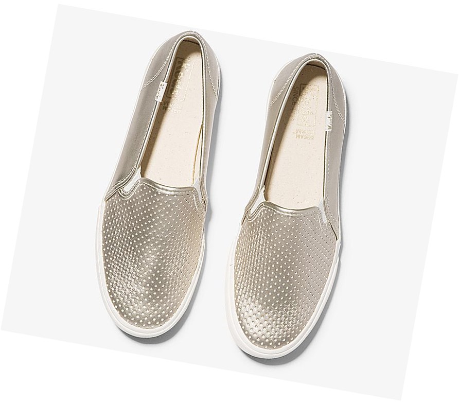 Tenis Slip On Keds Double Decker Metallic PU Mujer Golden | VKO536740