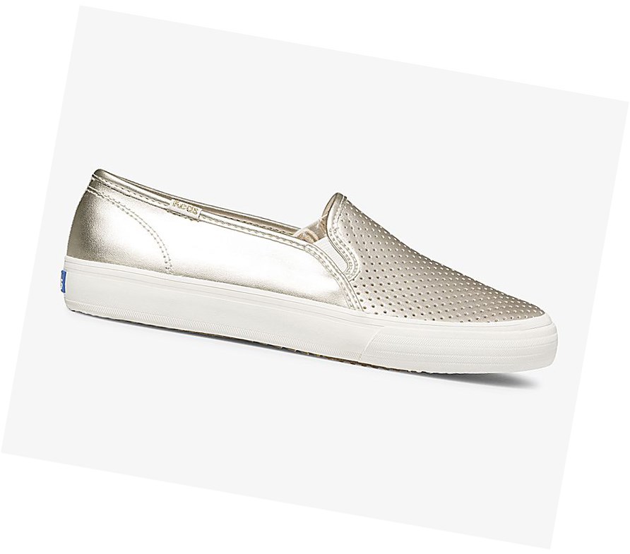 Tenis Slip On Keds Double Decker Metallic PU Mujer Golden | VKO536740