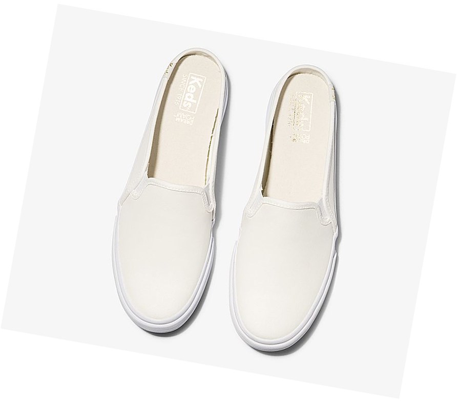 Tenis Slip On Keds Double Decker Mule Cuero Mujer Blancos | NQW534618