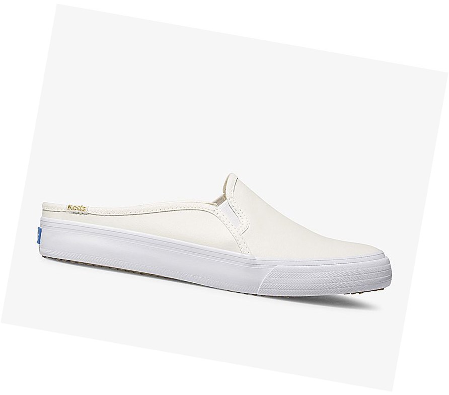 Tenis Slip On Keds Double Decker Mule Cuero Mujer Blancos | NQW534618