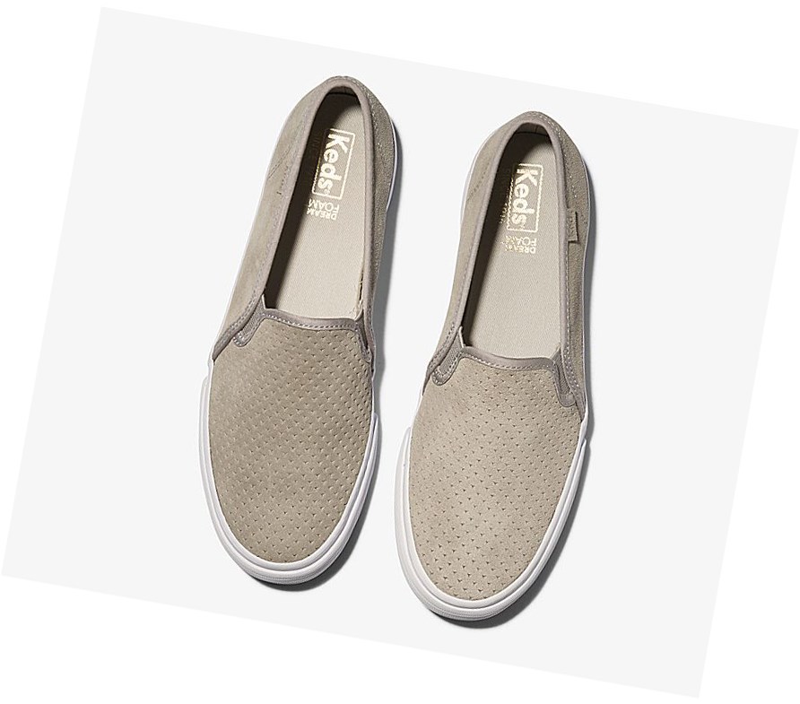 Tenis Slip On Keds Double Decker Perf Gamuza Comodidad Mujer Grises | ZIY520938