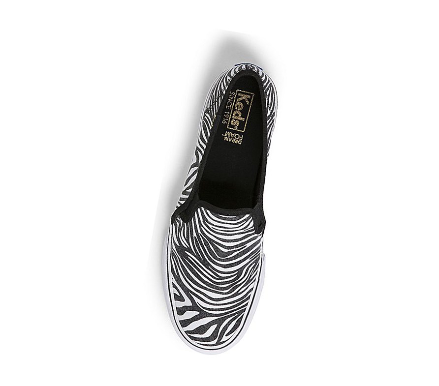 Tenis Slip On Keds Double Decker Zebra Mujer Blancos Negros | DCG768932