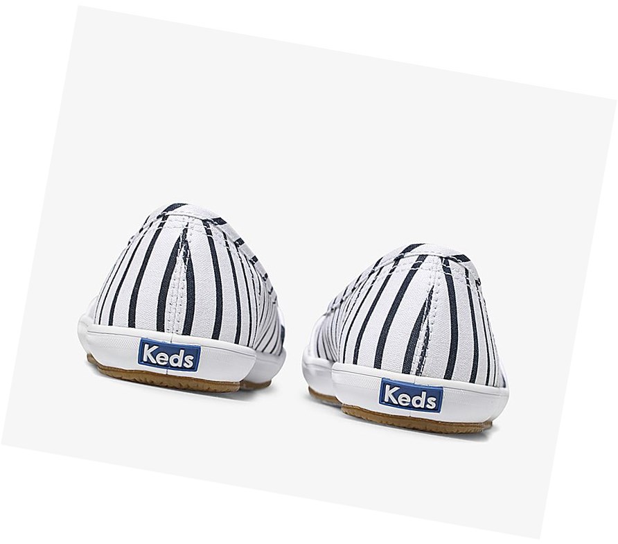 Tenis Slip On Keds Teacup Breton Stripe Mujer Blancos Azul Marino | OYD470159