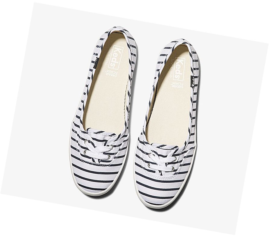 Tenis Slip On Keds Teacup Breton Stripe Mujer Blancos Azul Marino | OYD470159