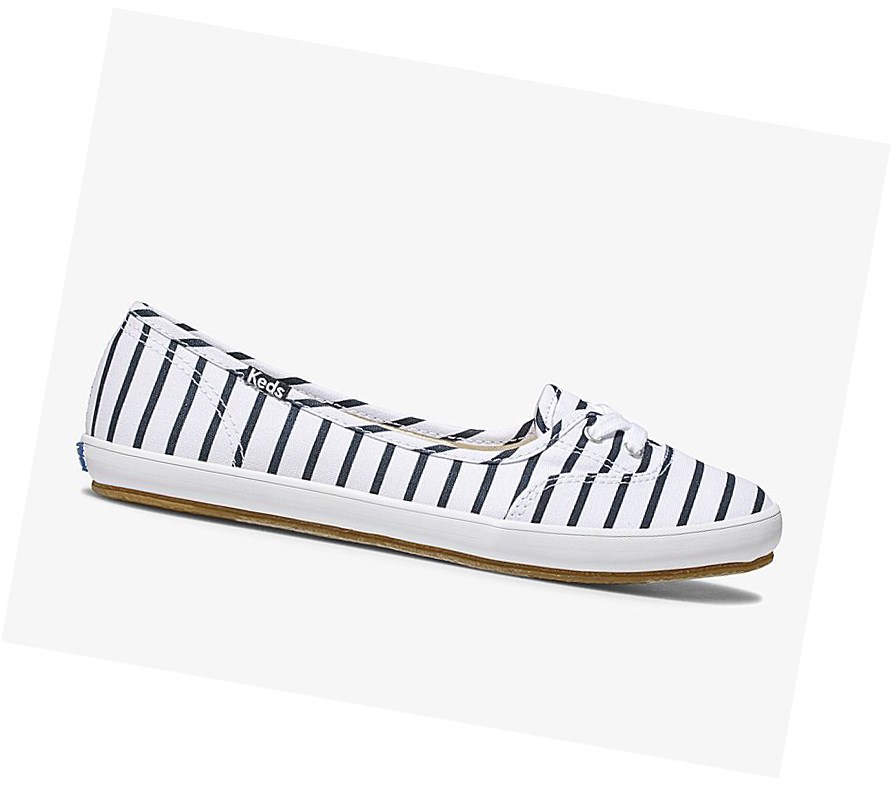 Tenis Slip On Keds Teacup Breton Stripe Mujer Blancos Azul Marino | OYD470159