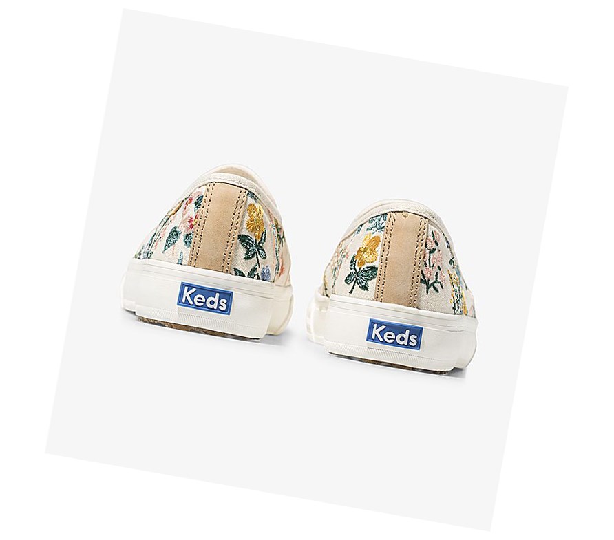 Tenis Slip On Keds x Rifle Paper Co Double Decker Wildflower Embroidered Mujer Beige | MXS546903