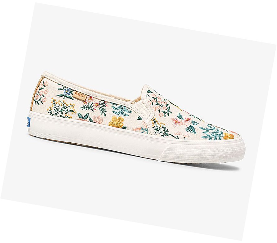 Tenis Slip On Keds x Rifle Paper Co Double Decker Wildflower Embroidered Mujer Beige | MXS546903