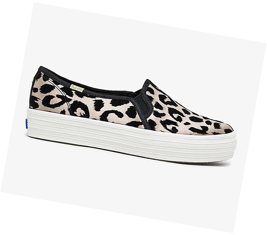 Tenis Slip On Keds x kate spade new york Triple Decker Flocked Leopard Mujer Leopardo | FBH269154