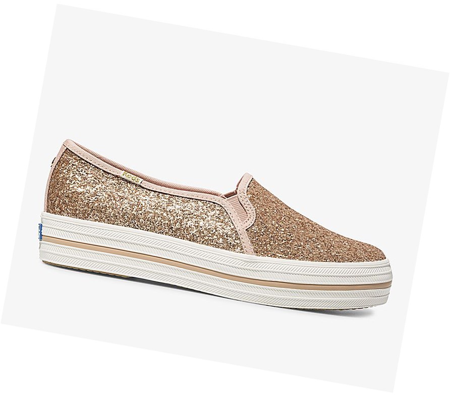 Tenis Slip On Keds x kate spade new york Triple Decker Glitter Wedding Mujer Rosas Dorados | KIB105379