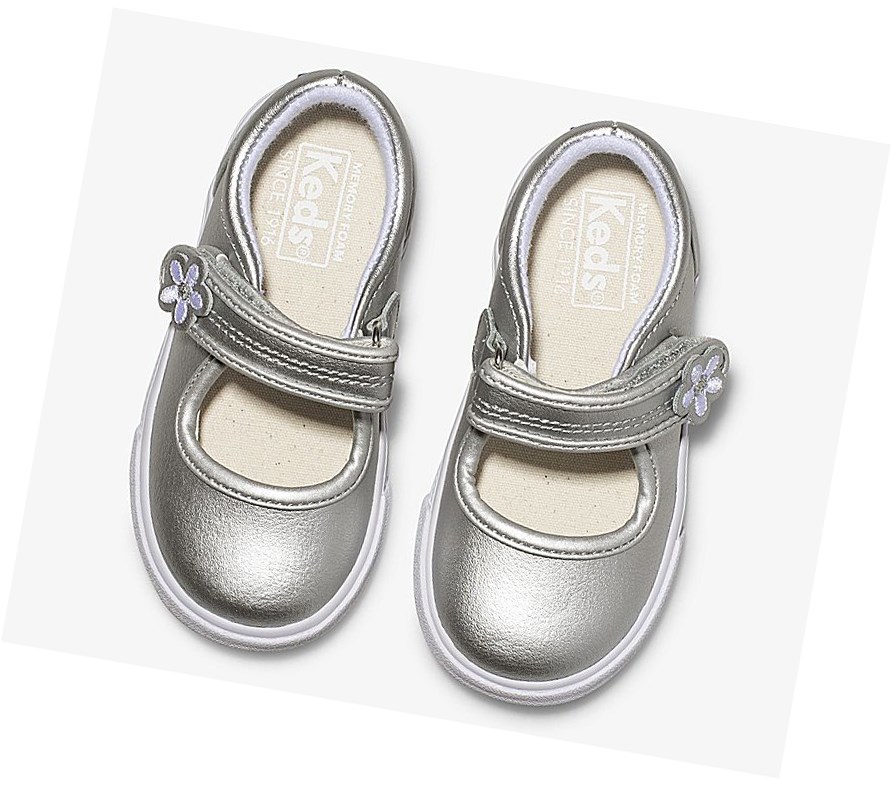 Zapatos Mary Jane Keds Big Kid Ella Mary Jane Mary Janes Niños Plateados Metal | WIQ421956