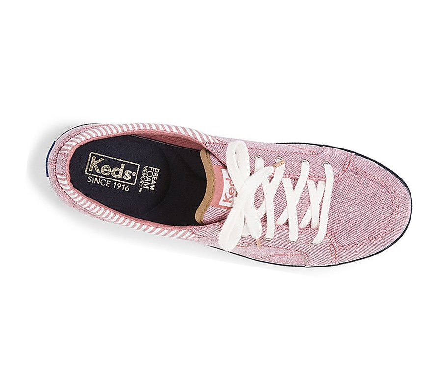 Zapatos con Cordones Keds Center Chambray/Stripe Comodidad Mujer Rojos | NRS157638