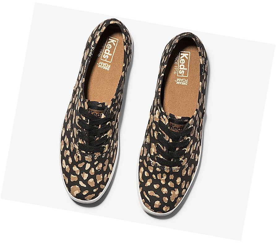 Zapatos con Cordones Keds Champion Animal Mujer Negros Leopardo | IBE193475