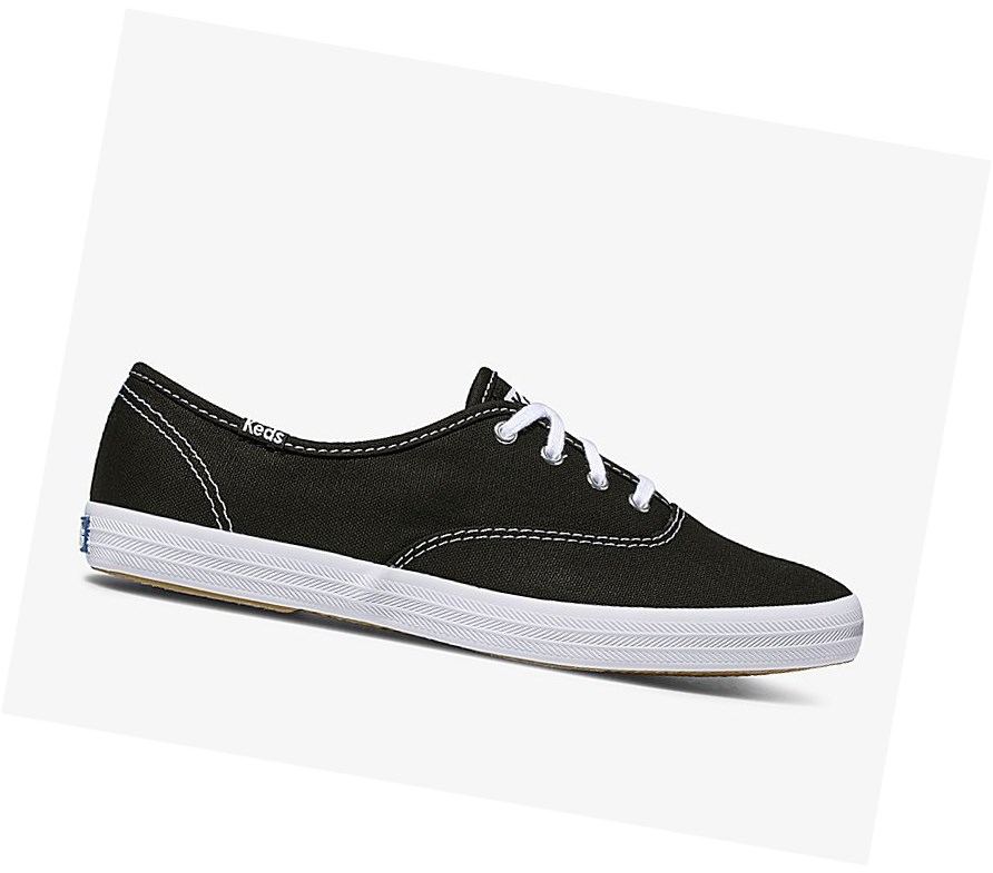 Zapatos con Cordones Keds Champion Lona Originales Mujer Negros | TLH582160