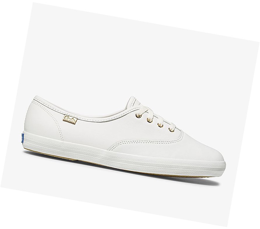 Zapatos con Cordones Keds Champion Luxe Cuero Mujer Blancos | EDU983547