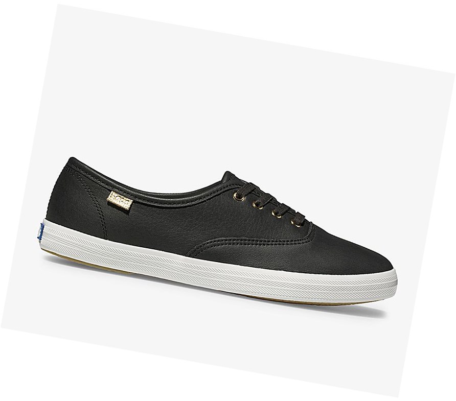 Zapatos con Cordones Keds Champion Luxe Cuero Mujer Negros | UJI072489