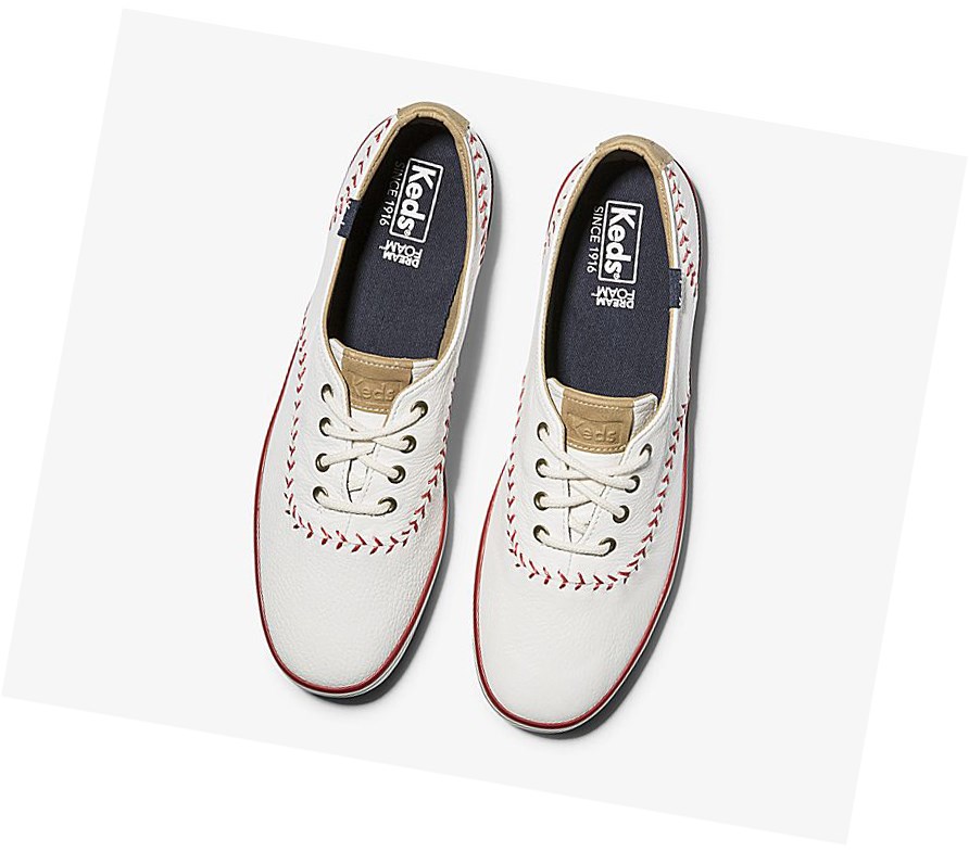 Zapatos con Cordones Keds Champion Pennant Cuero Mujer Blancos | HQW857691