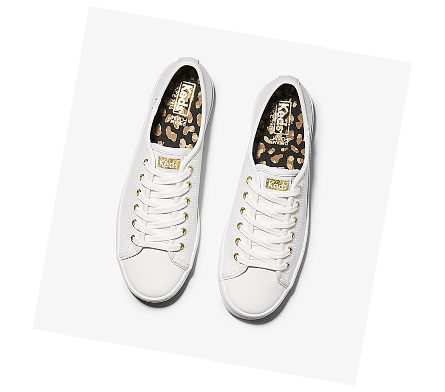 Zapatos con Cordones Keds Kickstart Cuero Mujer Blancos Dorados | ADQ120486