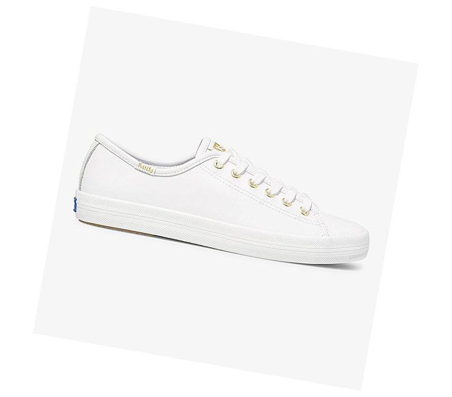 Zapatos con Cordones Keds Kickstart Cuero Mujer Blancos Dorados | ADQ120486