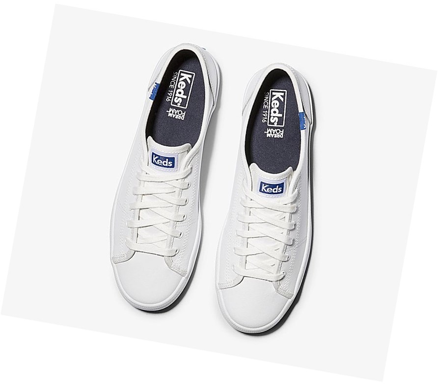 Zapatos con Cordones Keds Kickstart Cuero Mujer Blancos Azules | FUS210847