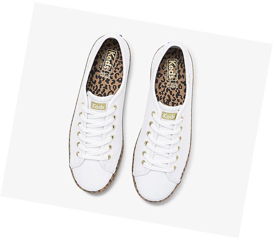 Zapatos con Cordones Keds Kickstart Cuero Leopard Foxing Mujer Blancos Marrom | NGP325098