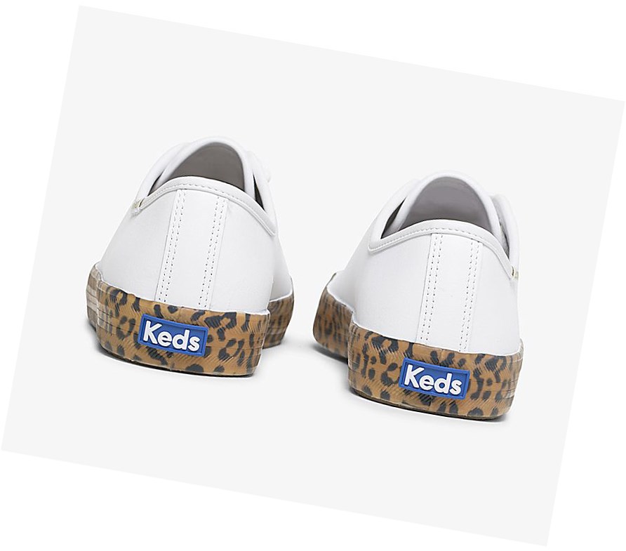 Zapatos con Cordones Keds Kickstart Cuero Leopard Foxing Mujer Blancos Marrom | NGP325098