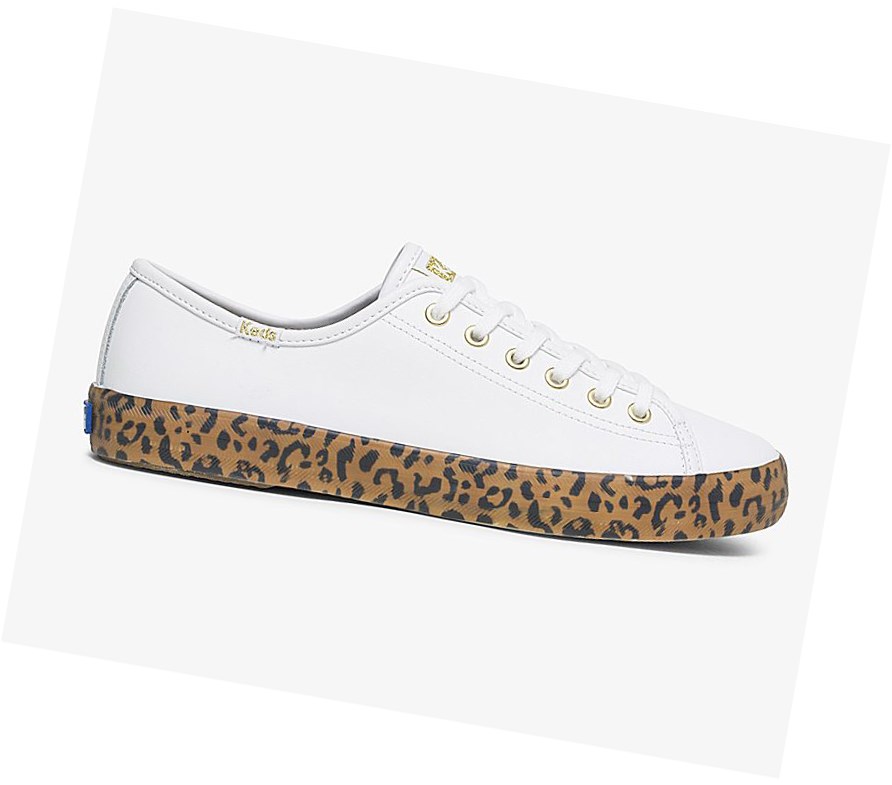 Zapatos con Cordones Keds Kickstart Cuero Leopard Foxing Mujer Blancos Marrom | NGP325098