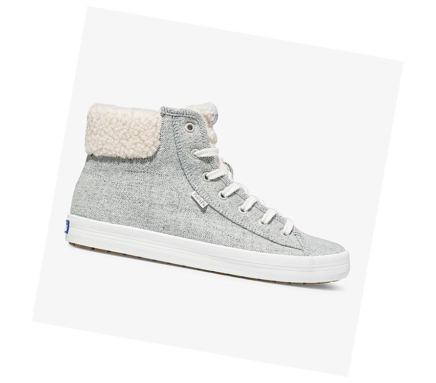 Zapatos con Cordones Keds Kickstart Hi TRX Brushed Denim Faux Shearling Mujer Grises | LVE862907